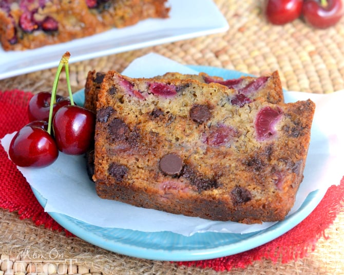Chocolate Cherry Banana Bread! Exceptionally moist and tender, you won't be able to stop at just one slice! | MomOnTimeout.com