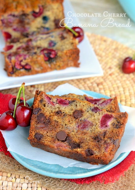Chocolate Cherry Banana Bread! Exceptionally moist and tender, you won't be able to stop at just one slice! | MomOnTimeout.com