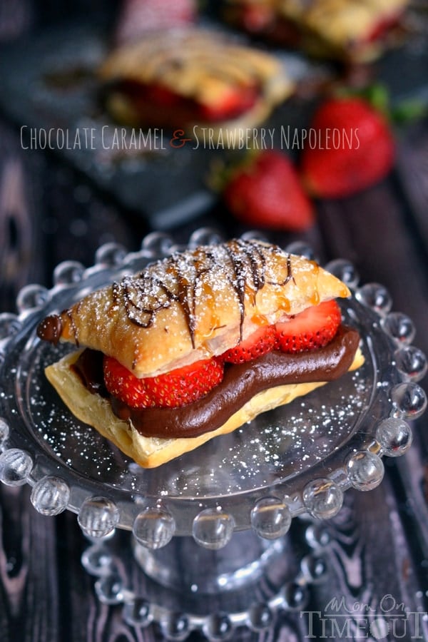 Chocolate Caramel and Strawberry Napoleons are perfectly elegant and take less than 20 minutes to prepare! | MomOnTimeout.com