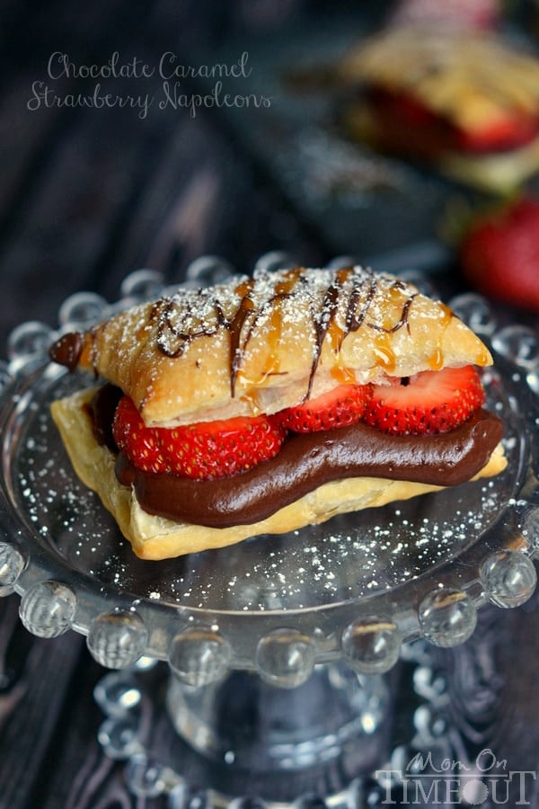 Chocolate Caramel and Strawberry Napoleons are perfectly elegant and take less than 20 minutes to prepare! | MomOnTimeout.com