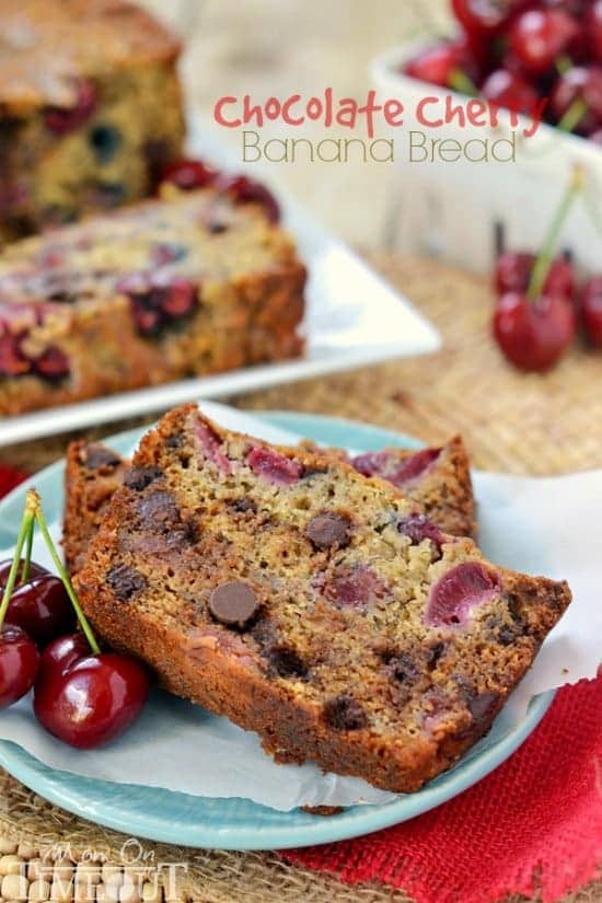 Chocolate Cherry Banana Bread! Exceptionally moist and tender, you won't be able to stop at just one slice! | MomOnTimeout.com