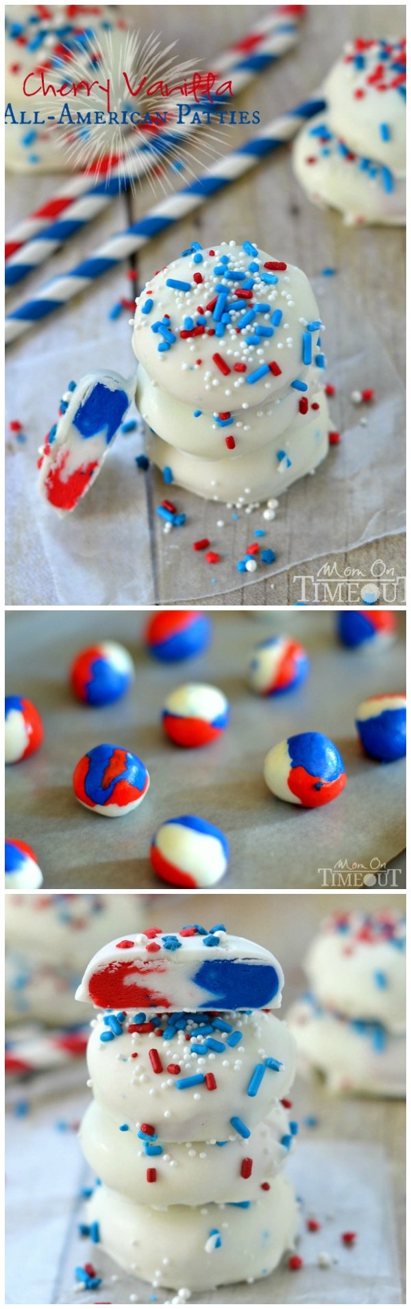 These sweet and creamy Cherry Vanilla All American Patties are perfect for your Memorial Day, Labor Day or 4th of July celebration! An easy dessert recipe that takes no time at all! | MomOnTimeout.com