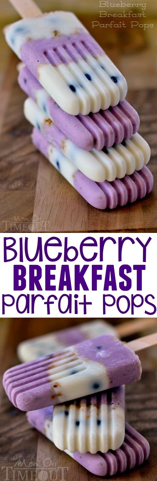 Popsicles for breakfast? You bet! Blueberry Breakfast Parfait Pops made with Greek yogurt. | MomOnTimeout.com 