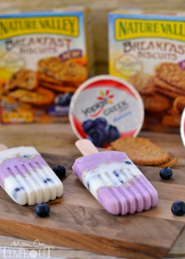 Popsicles for breakfast? You bet! Blueberry Breakfast Parfait Pops made with Greek yogurt. | MomOnTimeout.com #ad