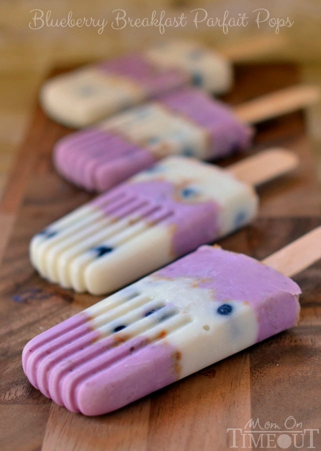 Popsicles for breakfast? You bet! Blueberry Breakfast Parfait Pops made with Greek yogurt. | MomOnTimeout.com #ad
