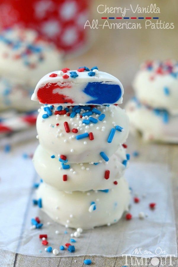 These sweet and creamy Cherry Vanilla All American Patties are perfect for your 4th of July celebration! | MomOnTimeout.com