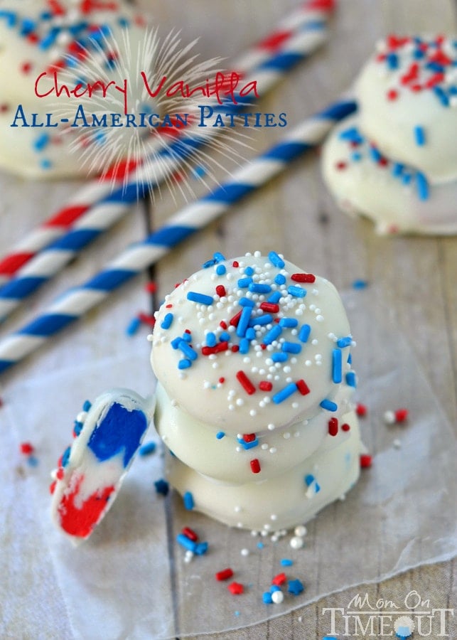 These sweet and creamy Cherry Vanilla All American Patties are perfect for your 4th of July celebration! | MomOnTimeout.com