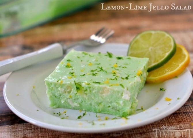 This delicious Lemon Lime Jello Salad is made with cottage cheese and pineapple - sooo good! | MomOnTimeout.com