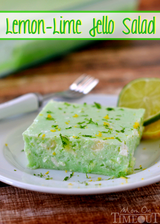 This delicious Lemon Lime Jello Salad is made with cottage cheese and pineapple - sooo good! | MomOnTimeout.com