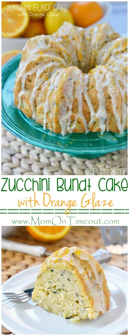 This perfectly moist Zucchini Bundt Cake with Orange Glaze will make a beautiful addition to any meal! This easy dessert recipe is a great way to use up extra zucchini from the garden too!| MomOnTimeout.com