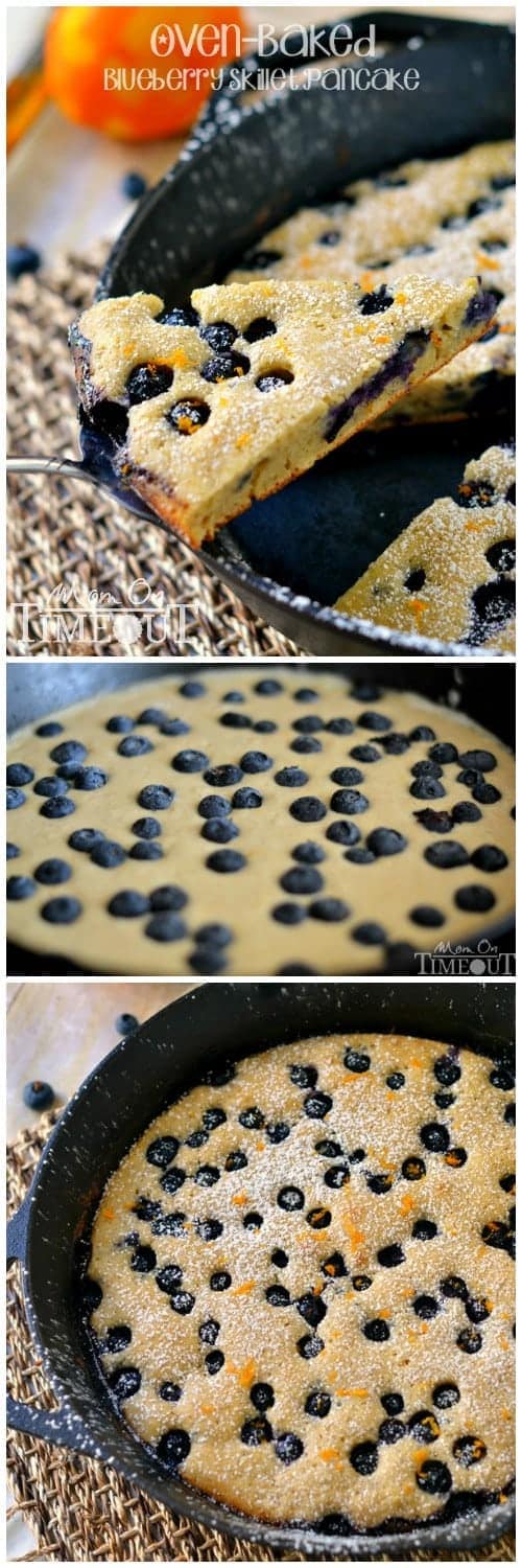 Oven-Baked Blueberry Skillet Pancake with orange zest and cinnamon. | MomOnTimeout.com #breakfast #blueberries #pancakes