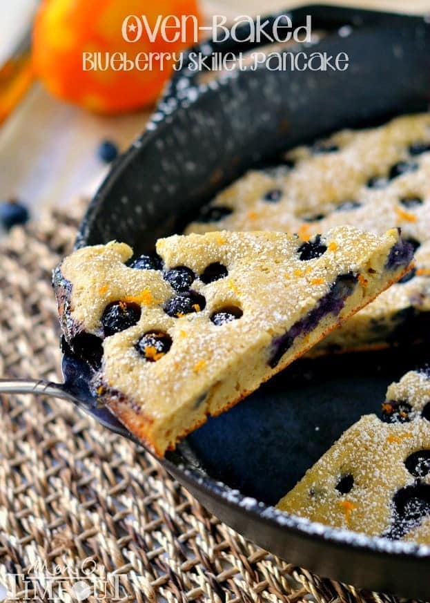 Oven-Baked Blueberry Skillet Pancake with orange zest and cinnamon. | MomOnTimeout.com #breakfast #blueberries #pancakes