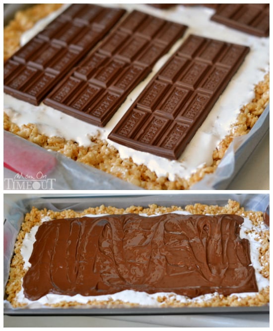 Say goodbye to boring squares and hello to these fun S'mores Rice Krispies Treats Pinwheels! | MomOnTimeout.com