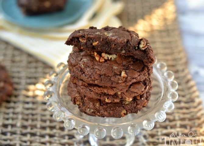 Unbelievably rich and fudgy, these bakery-style Chocolate Toffee Pecan Cookies are a chocolate lover's dream! | MomOnTimeout.com