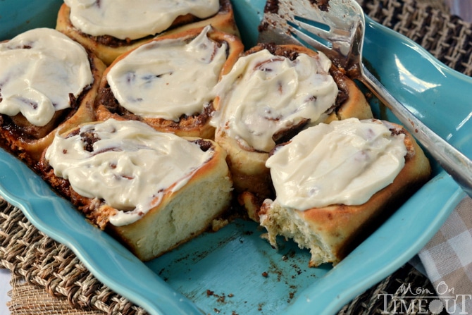 S'mores Cinnamon Rolls with Marshmallow Cream Cheese Frosting | MomOnTimeout.com #breakfast #recipe #smores