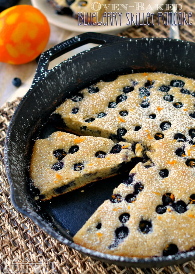 Oven-Baked Blueberry Skillet Pancake with orange zest and cinnamon. | MomOnTimeout.com #breakfast #blueberries #pancakes