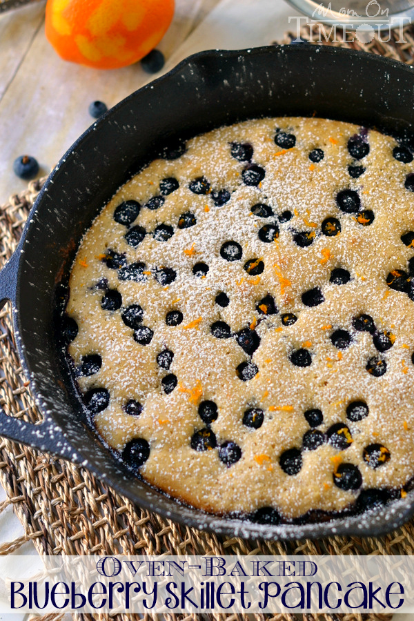 Oven-Baked Blueberry Skillet Pancake with orange zest and cinnamon. | MomOnTimeout.com #breakfast #blueberries #pancakes