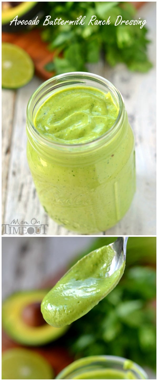 Avocado Buttermilk Ranch Dressing - the perfect dressing and dip for just about everything! | MomOnTimeout.com | #avocado #dressing #ranch #dip