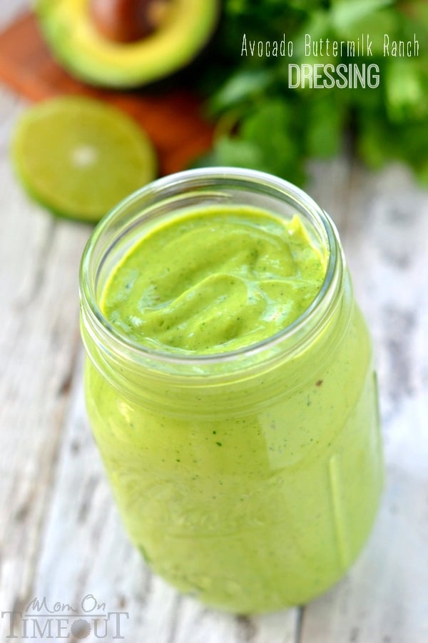 Avocado Buttermilk Ranch Dressing - the perfect dressing and dip for just about everything! | MomOnTimeout.com | #avocado #dressing #ranch #dip