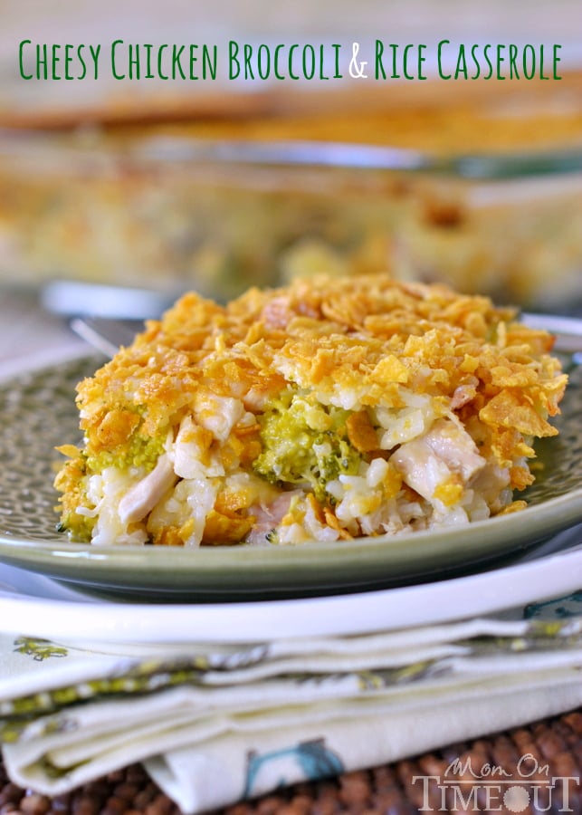 Cheesy Chicken Broccoli and Rice Casserole on plate