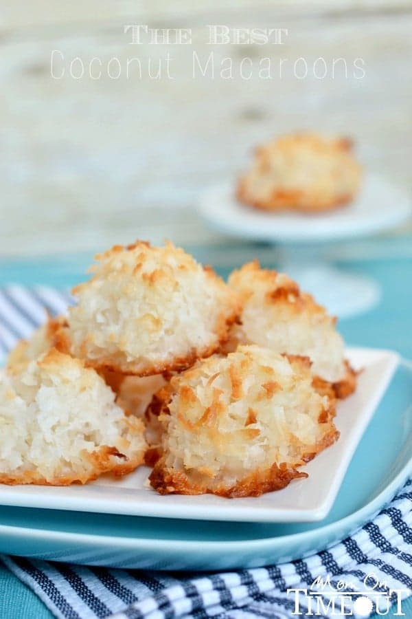 best coconut macaroons recipe piled high on a blue plate