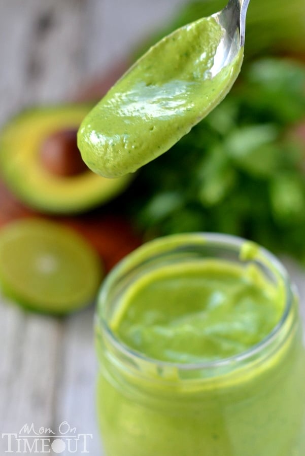 Avocado Buttermilk Ranch Dressing - the perfect dressing and dip for just about everything! | MomOnTimeout.com | #avocado #dressing #ranch #dip