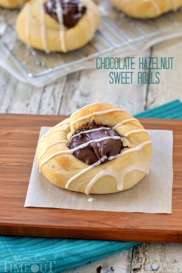 These delicious Chocolate Hazelnut Sweet Rolls take just under an hour to make and are most definitely worth the effort! | MomOnTimeout.com | #chocolate #recipe #IDelight