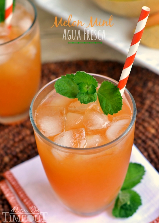 Delight in the refreshing flavors of melon and mint in this tasty Melon Mint Agua Fresca! | MomOnTimeout.com | #aguafreca #beverage #drink #recipe