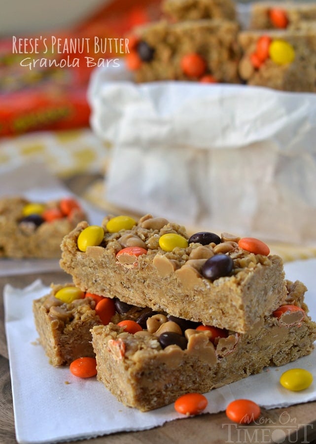 Easy no-bake Reese's Peanut Butter Granola Bars are hard to resist for kids and adults alike! | MomOnTimeout.com | #recipe #snacks #Reeses