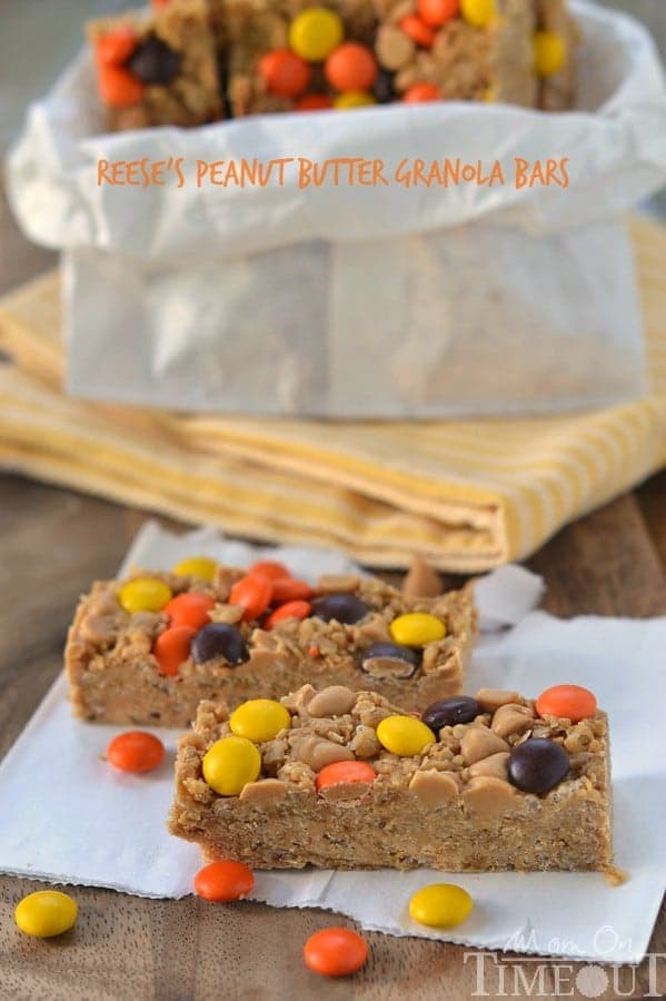 Easy no-bake Reese's Peanut Butter Granola Bars are hard to resist for kids and adults alike! | MomOnTimeout.com | #recipe #snacks #Reeses