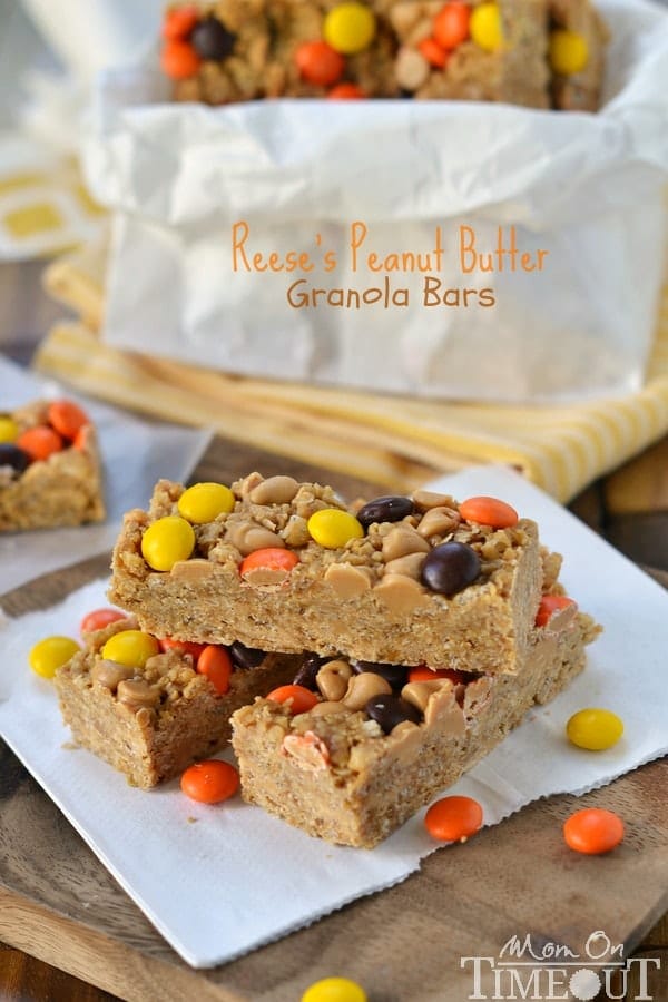 Easy no-bake Reese's Peanut Butter Granola Bars are hard to resist for kids and adults alike! | MomOnTimeout.com | #recipe #snacks #Reeses