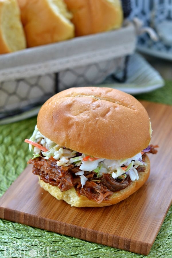 Slow Cooker Root Beer Pulled Pork Sandwiches - simple and delicious! | MomOnTimeout.com | #slowcooker #crockpot #sandiwch #dinner