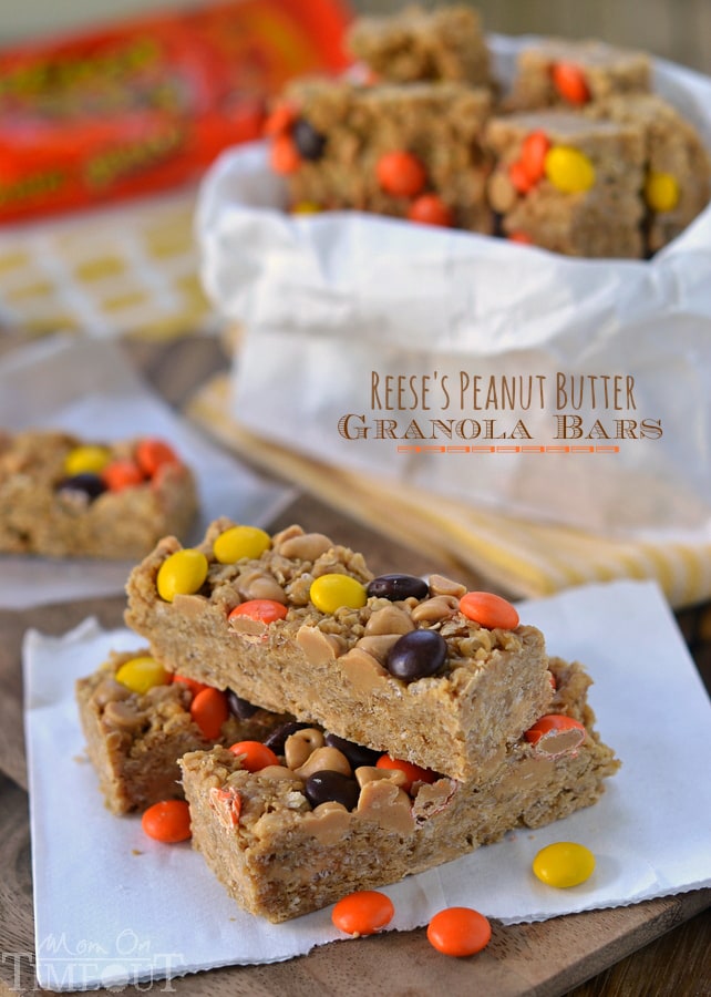 Easy no-bake Reese's Peanut Butter Granola Bars are hard to resist for kids and adults alike! | MomOnTimeout.com | #recipe #snacks #Reeses
