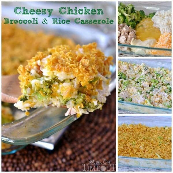 Chicken Broccoli Rice Casserole with cheese collage of how to make 