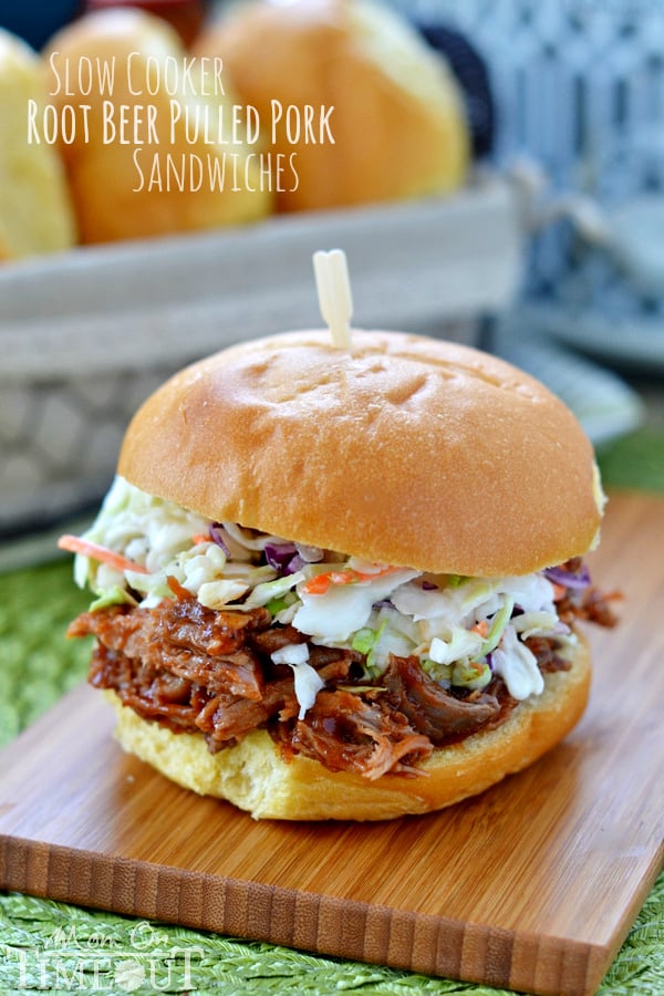 Slow Cooker Root Beer Pulled Pork Sandwiches - simple and delicious! An easy weeknight dinner recipe that everyone will love! | MomOnTimeout.com | #slowcooker #crockpot #sandiwch #dinner