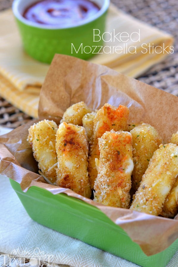 Freezer-Friendly Baked Mozzarella Sticks are perfect for after-school snacks, late night munchies, and game day! | MomOnTimeout.com | #appetizer #cheese #recipe