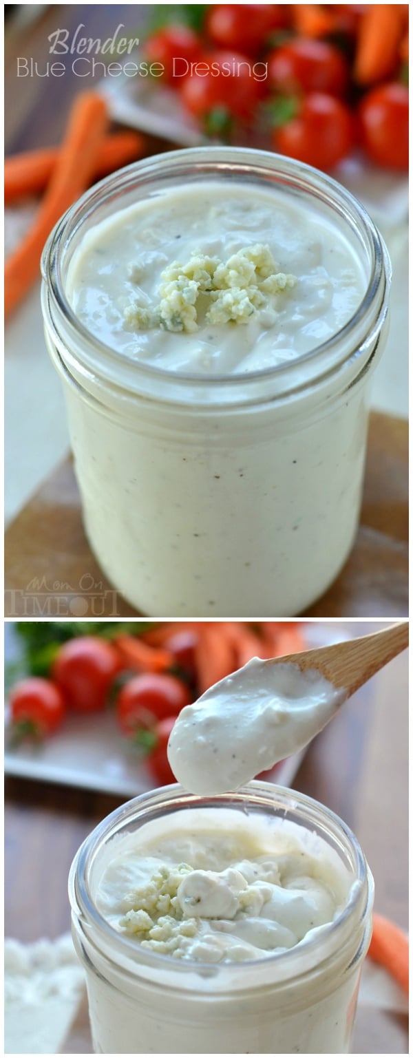 Fantastic 5-Minute Blender Blue Cheese Dressing recipe is perfect for wing dipping, salad eating, veggie munching and a whole lot more! | MomOnTimeout.com | #dressing #bluecheese #dip