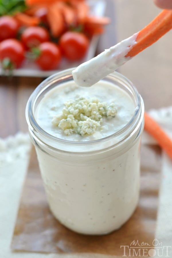 Delicious 5-Minute Blender Blue Cheese Dressing recipe is perfect for wing dipping, salad eating, veggie munching and a whole lot more! | MomOnTimeout.com | #dressing #bluecheese #dip