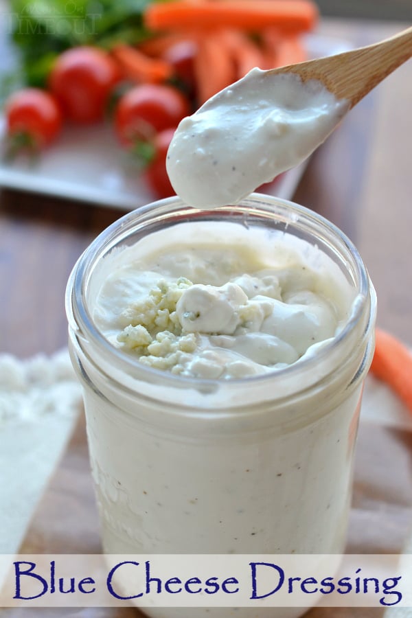 Fantastic 5-Minute Blender Blue Cheese Dressing recipe is perfect for wing dipping, salad eating, veggie munching and a whole lot more! | MomOnTimeout.com | #dressing #bluecheese #dip