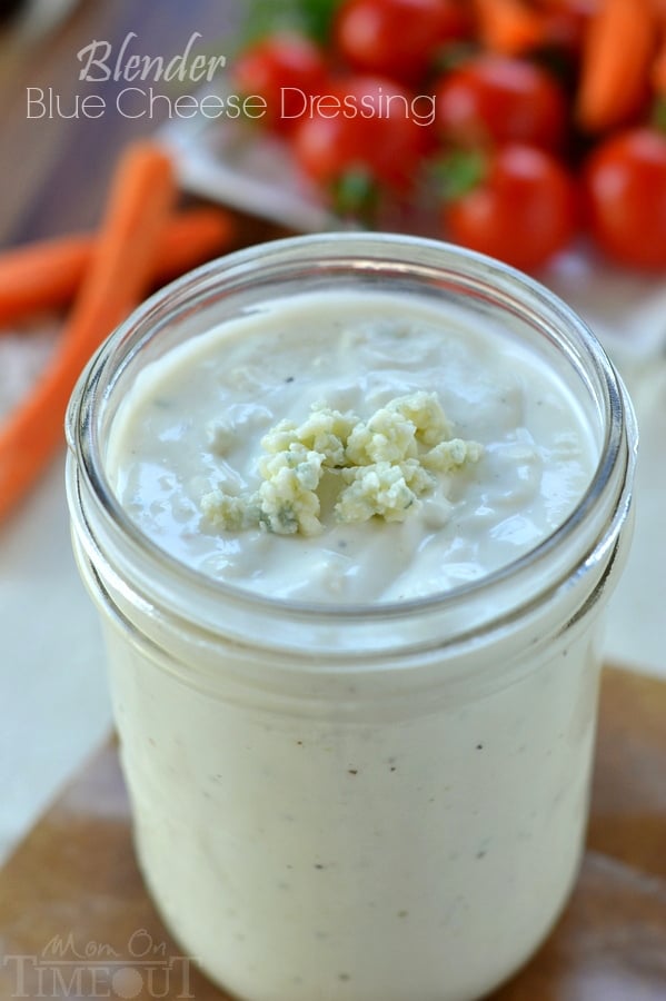 Amazing 5-Minute Blender Blue Cheese Dressing recipe is perfect for wing dipping, salad eating, veggie munching and a whole lot more! | MomOnTimeout.com | #dressing #bluecheese #dip