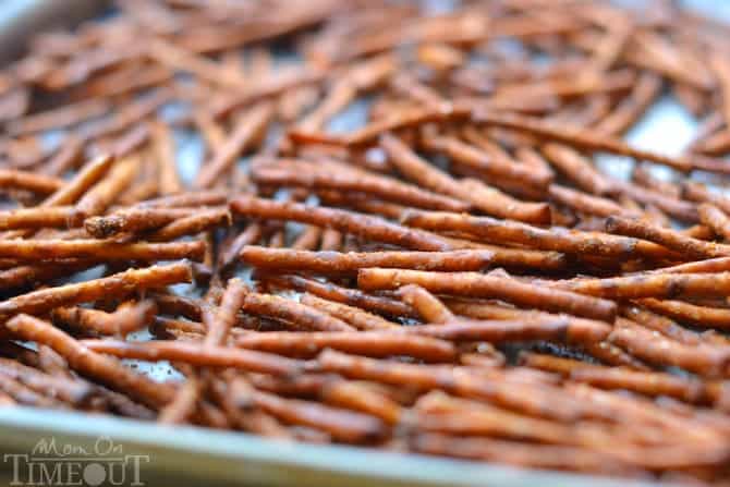 These Buffalo Wing Pretzel Sticks are the perfect snack to enjoy while watching the game! | MomOnTimeout.com | #recipe #appetizer #football #snack