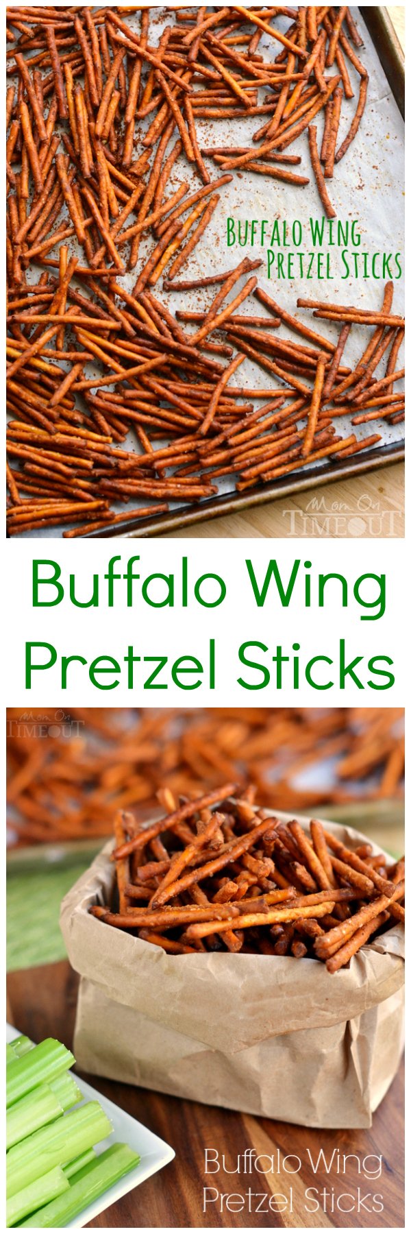 These Buffalo Wing Pretzel Sticks are the perfect snack to enjoy while watching the game! | MomOnTimeout.com | #recipe #appetizer #football #snack