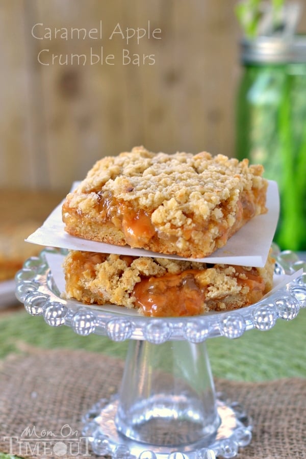 Easy Caramel Apple Crumble Bars | MomOnTimeout.com | #caramel #apple #dessert #recipe