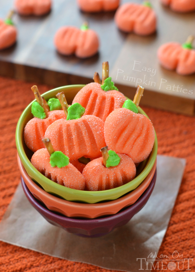 Delightfully easy Pumpkin Patties are the perfect no-bake treat to celebrate the season with. The cute factor here is off the charts! | MomOnTimeout.com | #recipe #pumpkin #candy #halloween #Thanksgiving