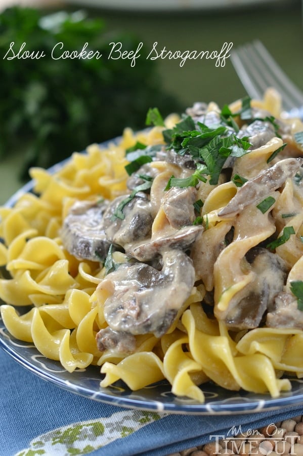 This amazingly simple, and deliciously creamy Slow Cooker Beef Stroganoff needs to make it onto your dinner menu this week! | MomOnTimeout.om | #slowcooker #crockpot #recipe #dinner