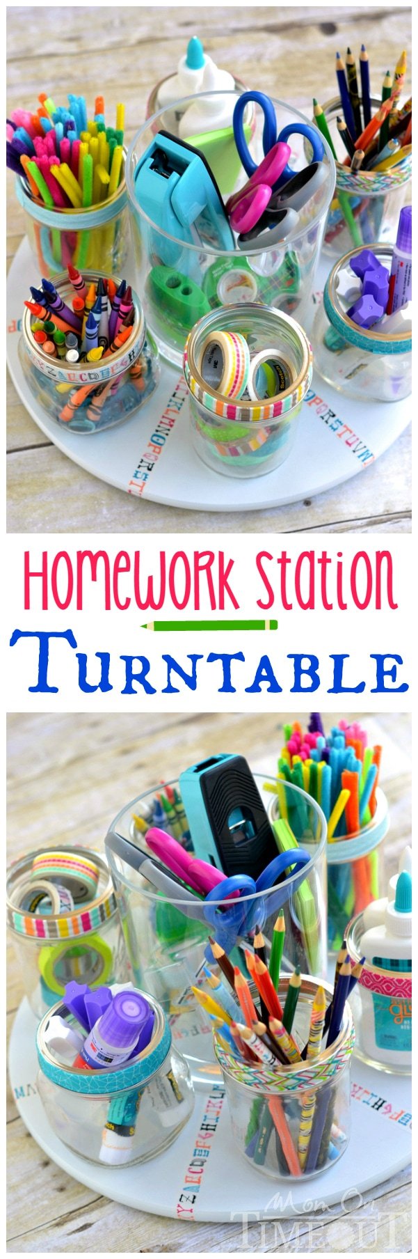 Homework time doesn't have to be a pain! This Homework Station Turntable keeps all homework supplies at your fingertips! | MomOnTimeout.com | #craft #school #MakeAmazing #ad
