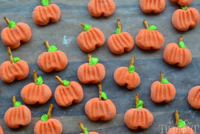 Delightfully easy Pumpkin Patties are the perfect no-bake treat to celebrate the season with. The cute factor here is off the charts! | MomOnTimeout.com | #recipe #pumpkin #candy #halloween #Thanksgiving