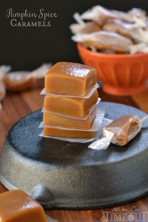 Soft, chewy, buttery, and perfectly spiced, these Pumpkin Spice Caramels are impossible to resist. A fabulous addition to your holiday festivities! // Mom On Timeout