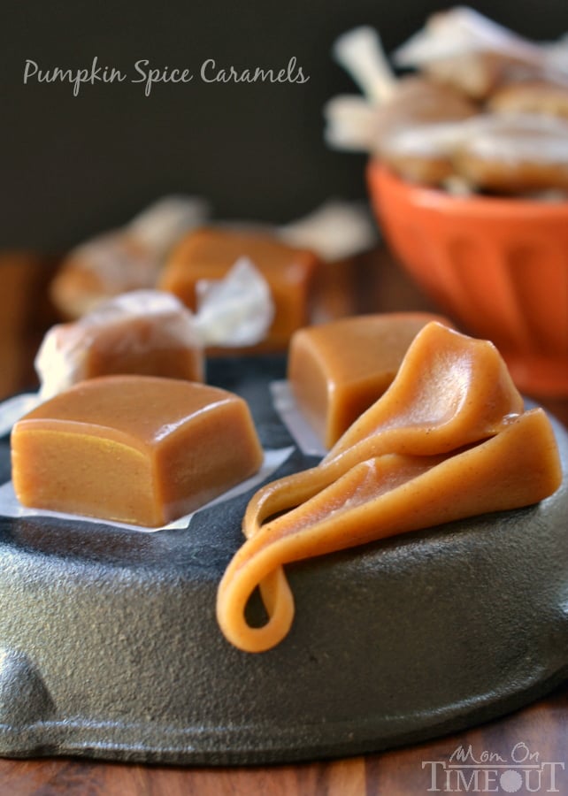 Soft, chewy, buttery, and perfectly spiced, these Pumpkin Spice Caramels are impossible to resist. A fabulous addition to your holiday festivities! // Mom On Timeout