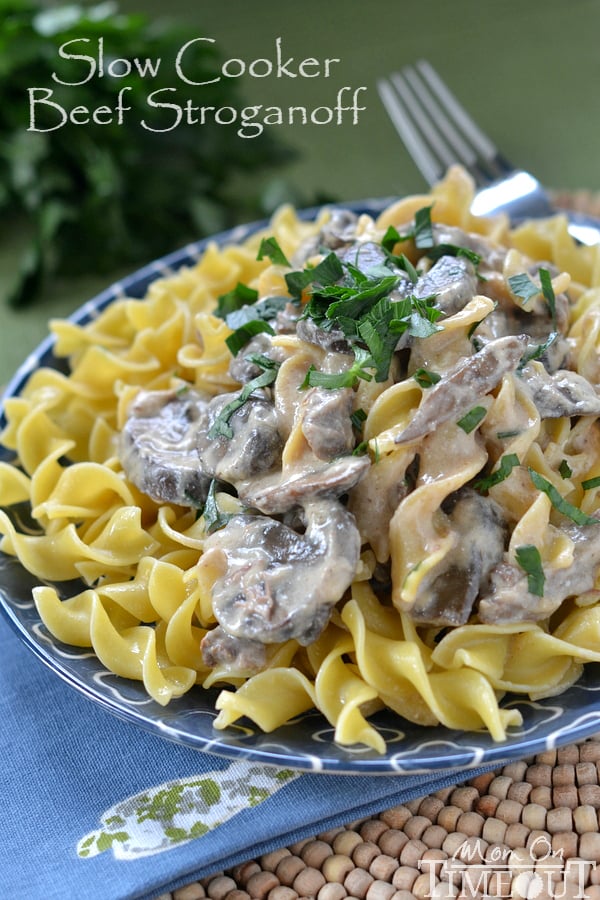 This amazingly uncomplicated, and deliciously creamy Leisurely Cooker Pork Stroganoff wants to effect it onto your dinner menu this week! | MomOnTimeout.om | #slowcooker #crockpot #recipe #dinner  Leisurely Cooker Pork Stroganoff slow cooker beef stroganoff recipe